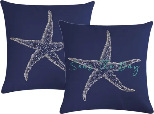 Vista 11 de 7COLORROOM Juego de 2 fundas de almohada con diseño de mar y estrellas de mar sobre fondo negro, fundas de cojín decorativas para el hogar, fundas