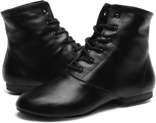 Vista 6 de Botas de jazz negras con suela dividida, zapatos de baile de cuero para niñas y niños (niños pequeñosniños grandes)