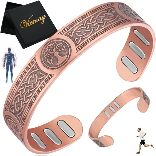 Vista 21 de Vicmag Pulsera de Cobre para Hombres Pulsera Magnética de Fuerza 9X para Hombres 99% Cobre Puro con Imanes de 5000 Gauss, Caja de Presentación
