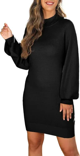 Vista 5 de GRECERELLE Mini vestido de suéter ajustado de manga larga con cuello alto falso para mujer