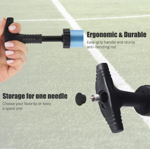 Vista 5 de Bomba de mano para pelotas – Bomba de aire portátil con aguja de 3 piezas y estuche compacto – Inflador de pelota deportiva pequeña – Voleibol