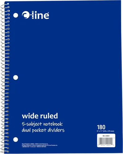 Vista 4 de C-Line Cuaderno de 5 materias, rayas anchas, 1 cuaderno, el color puede variar (22051)