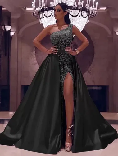 Vista 3 de Molisa One Shoulder Sequin Prom Dresses 2024 Long Sparkly Satin Mermaid Formal Evening Party Gowns with Slit
