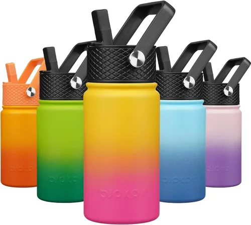 Vista 43 de BJPKPK Botella de agua con tapa con pajilla, botella de agua aislada de 15 onzas, botellas de agua de metal de acero inoxidable, termo reutilizable