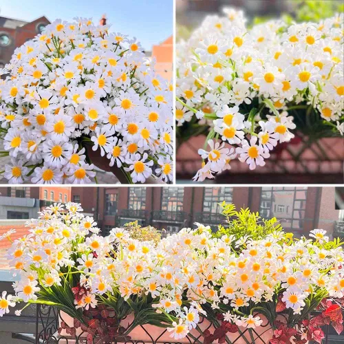 Vista 3 de 12 margaritas artificiales para exteriores, para decoración de follaje de plástico sintético, jardín, porche, arbustos verdes, plantas colgantes