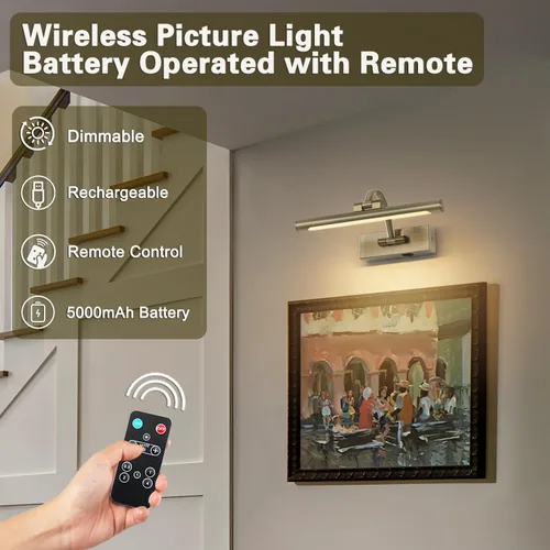 Vista 6 de DESOOP - Luces inalámbricas recargables para cuadros, iluminación de galería, luz de marco de fotos con batería, control remoto y temporizador, luz