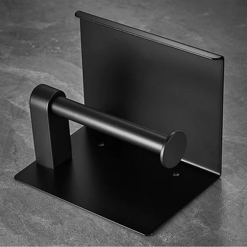 Vista 4 de Soporte de papel higiénico de un solo rollo con estante para teléfono, dispensador de pañuelos de acero inoxidable montado en la pared para baño
