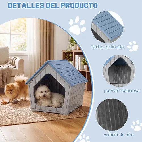 Vista 3 de Casa para perros para interiores y exteriores (azul, 23.43 pulgadas de largo x 22.64 pulgadas de ancho x 22.8 pulgadas de alto)