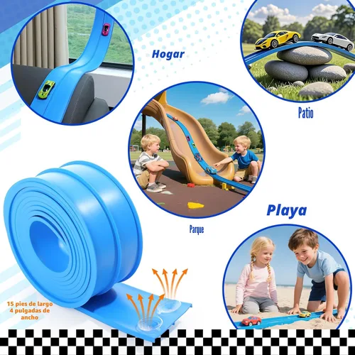 Vista 6 de Flexible Race Track for Kids: 15 Ft Flex Race Car Ramp with Suction Cup