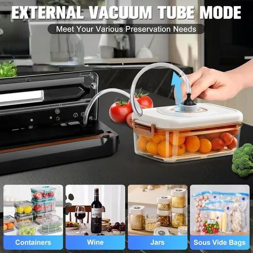 Vista 4 de KingSom Máquina selladora al vacío, selladores al vacío de alimentos 8 en 1 con temporizador digital, sellador al vacío compacto 80KPA