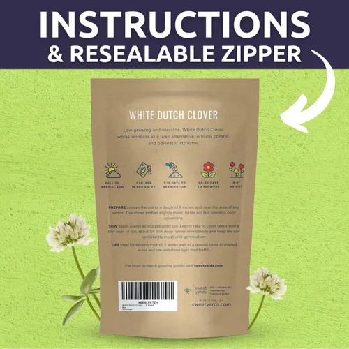 Vista 6 de Trébol holandés blanco, bolsa a granel de 1 libra, 600.000 semillas de flores para plantar - Trifolium repens