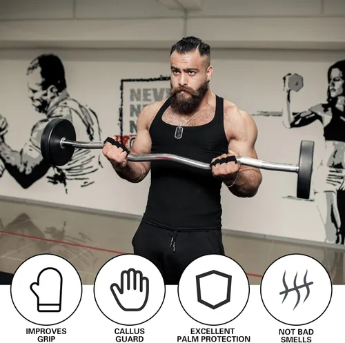 Vista 3 de Guantes de gimnasio para hombre para levantamiento de pesas, guantes de cuero de cuatro dedos, guantes antideslizantes para levantamiento de pesas