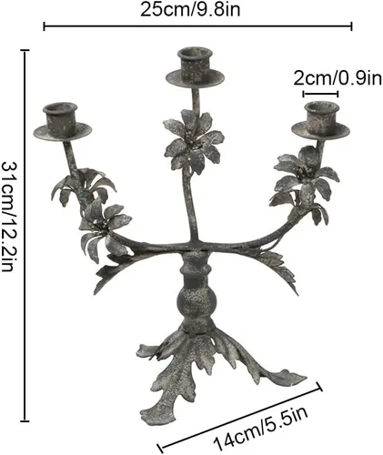 Vista 2 de Shabby Chic - Portavelas de 3 brazos para velas de pilar, portavelas de metal rústico decorativo para centro de mesa, mesa de café de comedor