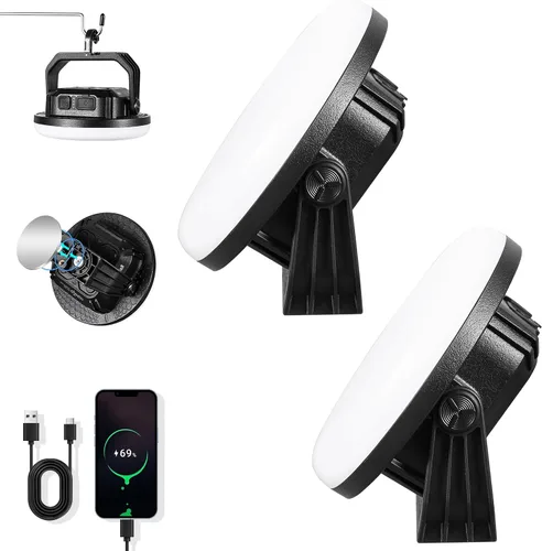 Vista 14 de VAVOFO Linterna LED de Campamento Recargable de 30W, 3000LM, 124 LED con 3 Modos de Iluminación, Luz Portátil para Tienda de 7200mAh con Imán