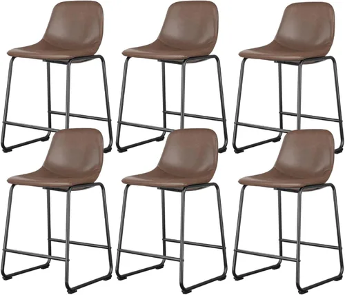 Vista 27 de Rfiver Taburetes de bar de cuero sintético PU Set de 2, Taburetes de pub industriales con respaldo y reposapiés, Sillas de bar modernas sin brazos