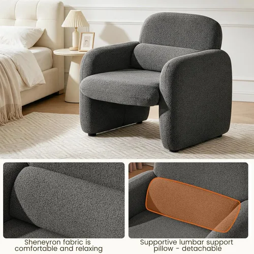 Vista 6 de Furniliving Silla decorativa de chenilla, sillón moderno con patas de Gris