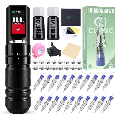 Vista 9 de Dragonhawk Kit de tatuaje inalámbrico A3 Pro, máquina de bolígrafo de 7 Rojo rosa