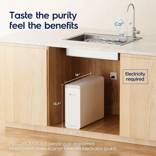Vista 2 de Electrolux Sistema de ósmosis inversa sin tanque WiFi 600GPD, pH mineral alcalino, pH mineral alcalino, filtro RO 3:1 puro para drenar debajo