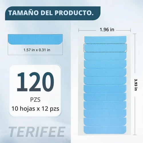 Vista 3 de 120 cintas de extensión de cabello de doble cara, cinta azul de repuesto de cabello humano de 0.31 x 1.57 pulgadas para extensiones de cabello