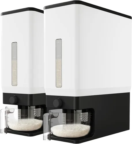 Vista 17 de Lifewit Dispensador de arroz de 25 libras (24.9 lbs), recipiente de almacenamiento de arroz sellado a prueba de humedad con taza medidora para Negro