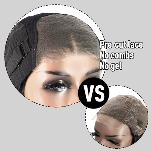 Vista 7 de Peluca Bob sin pegamento de llevar y usar cabello humano liso, 6x4 precortada con encaje HD sin pegamento, prearrancada, pelucas con cierre frontal