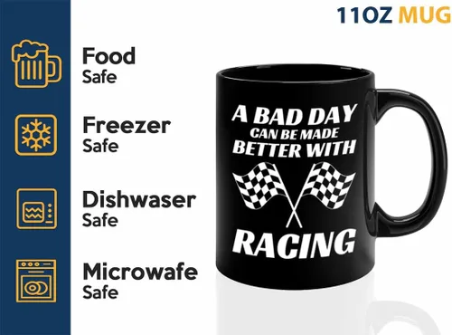 Vista 3 de Taza de café Racer de 11 onzas, color negro, Better With Racing - Fuel Speed Racer Car Guys Circuit Automotriz Racing Boy Regalos para él, papá