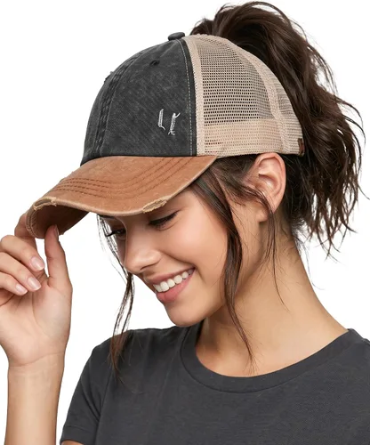 Vista 60 de Funky Junque - Sombrero de cola de caballo para mujer, gorra de béisbol con ajuste ajustable y cola de caballo alta cruzada para uso diario Paquete