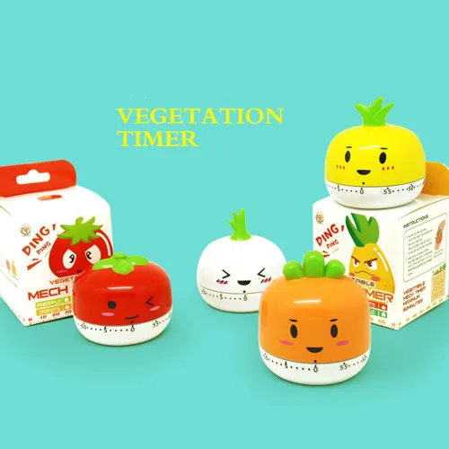 Vista 2 de Temporizador mecánico de hortalizas de dibujos animados de 60 minutos, temporizador de cocina mecánico, contadores de alarma ruidosos, temporizador
