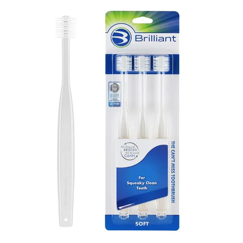Vista 14 de Brilliant Oral Care - Cepillo de dientes para adultos con cerdas suaves, cabeza redonda y limpieza completa para dientes y encías, azul, 1 paquete