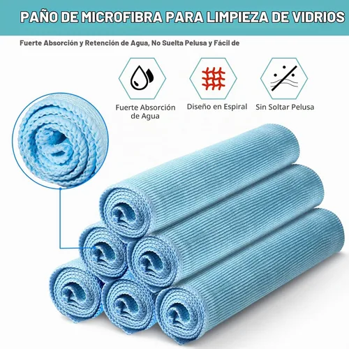 Vista 4 de Tatuo 18 paños de limpieza de vidrio de microfibra, 16 x 16 pulgadas, azul gris Lint Free Glass Cleaning Cloth, Streak Free, Reusable, Quickly