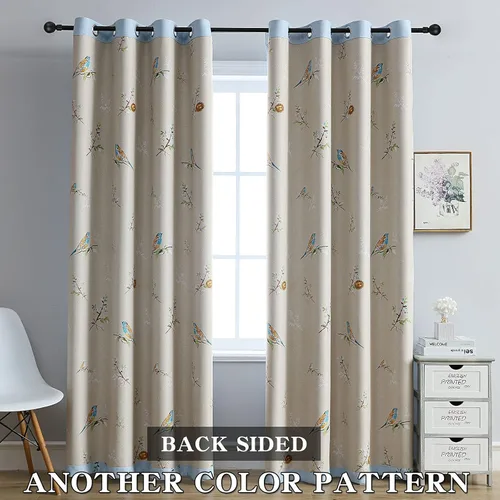 Vista 3 de SUOUO - Cortinas opacas de doble cara con estampado de pájaros de 84 pulgadas, 2 paneles, cortinas rústicas de granja vintage para ventana