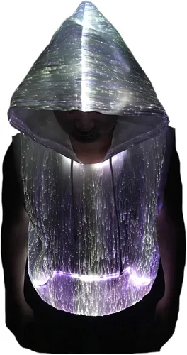 Vista 9 de Sudadera con capucha sin mangas de fibra óptica iluminado, disfraz para brillar en la oscuridad