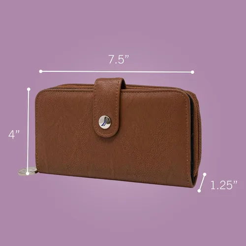 Vista 2 de Nautica Be Shore - Cartera RFID de piel vegana para mujer, con cremallera alrededor, funda delgada grande para teléfono y organizador de tarjetas