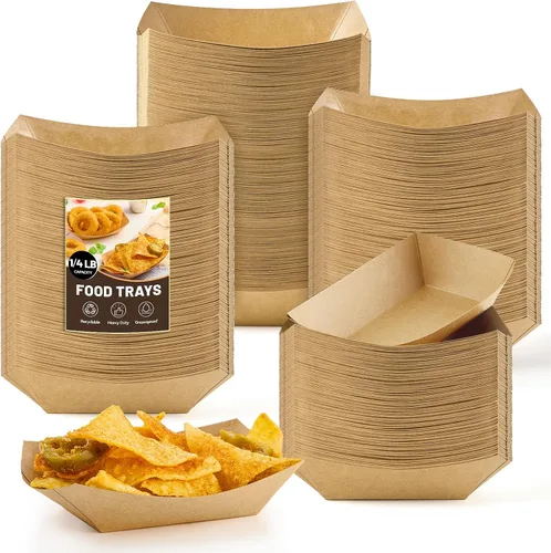 Vista 10 de ZORRITA - Bandejas pequeñas de papel para alimentos, 1 libra, paquete de 100 Disposable, Kraft, Brown, Food Boats Holders, Take Out Serving