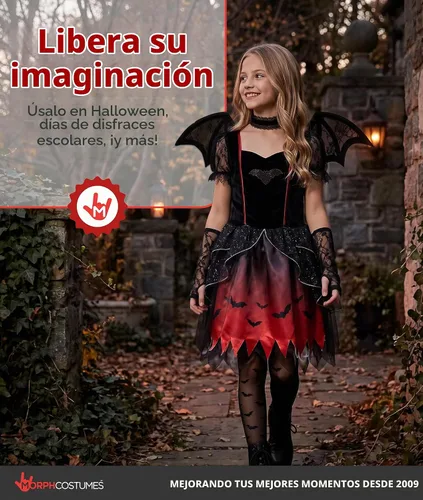 Vista 6 de Morph Disfraz Gótico Vampiro Murciélago Vestido Corto Disfraz Niñas