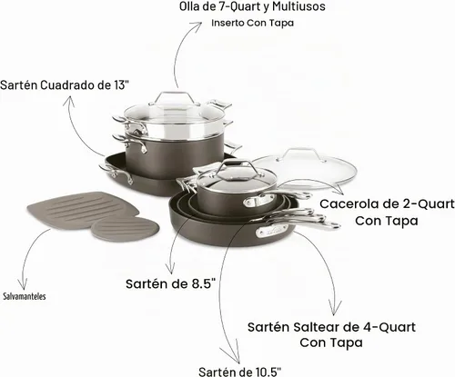 Vista 6 de All-Clad - Juego de utensilios de cocina anodizados duros antiadherentes, 12 piezas Negro