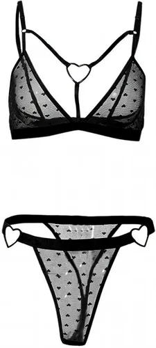 Vista 3 de AODONG Ropa interior de San Valentín, conjunto de lencería sexy de encaje para mujer, conjunto de 2 piezas de lencería de malla transparente