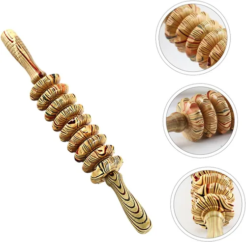 Vista 4 de POPETPOP Rodillo masajeador abdominal de mano de nueve ruedas de madera, herramienta de alivio muscular multifunción para terapia corporal, masaje