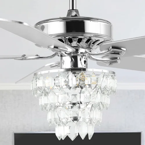 Vista 8 de JONATHAN Y Ventilador de techo cromado de 52 pulgadas con 3 luces y cristal, ventilador de arce plateado y blanco reversible de 5 aspas con control