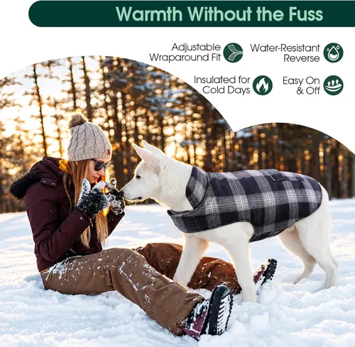 Vista 7 de Kuoser - Abrigo de invierno para perro reversible de estilo británico, abrigo de clima frío para cachorros, ropa resistente al viento, chaleco