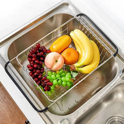 Vista 6 de Escurridor de platos ajustable sobre el fregadero, escurridor de platos de acero inoxidable, en la encimera o en el fregadero, profundo y grande