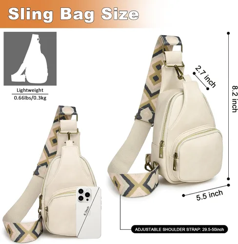 Vista 7 de SVIWDSK Bolso bandolera pequeño para mujer, bolso cruzado de cuero, riñonera, cangurera, bolsa de pecho para viajes y uso diario, Beige