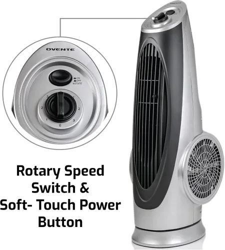 Vista 3 de Ovente Ventilador eléctrico portátil de torre oscilante de 90° de 30.4 pulgadas con 3 velocidades controladas por perilla analógica manual