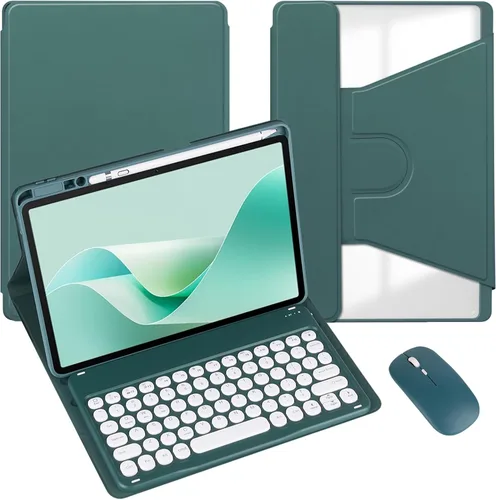 Vista 17 de Funda para tableta Samsung Galaxy Tab A8 de 10.5 pulgadas, teclado redondo inalámbrico desmontable Bluetooth, cubierta trasera transparente