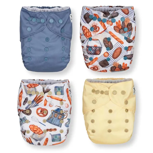 Vista 14 de Nora's Nursery Pañales de bolsillo de tela, paquete de 4 con 4 insertos, funda impermeable, lavable, reutilizable y de tamaño único ajustable