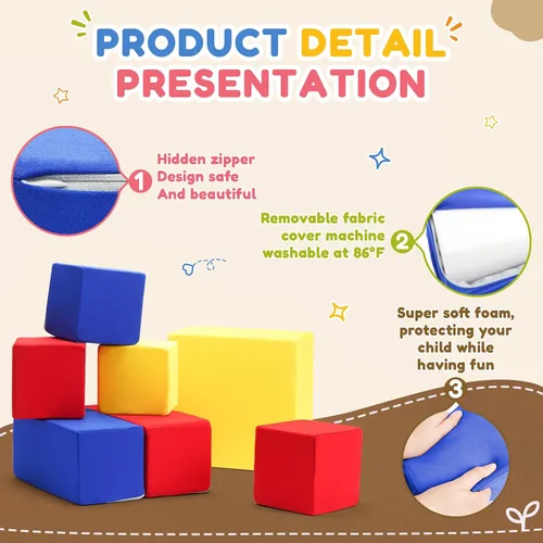 Vista 3 de Bloques de espuma para niños pequeños, bloques de construcción suaves para niños pequeños, bloques apilables coloridos para niños, 7 piezas