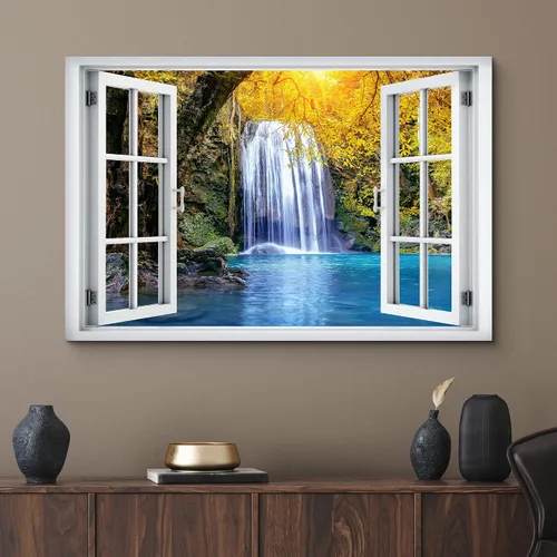 Vista 36 de wall26 - Cuadro en lienzo para pared, vista de ventana, atardecer neón, cielo, palmera tropical, playa, naturaleza, desierto, fotografía, realismo