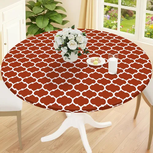 Vista 35 de Smiry Mantel redondo de pícnic, fundas de mesa elásticas impermeables para mesas de 18 a 24 pulgadas, manteles de vinilo con parte trasera