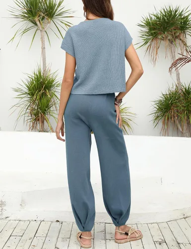 Vista 3 de Ugerlov Conjunto de dos piezas para mujer, suéter de punto y pantalones de cintura alta