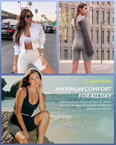 Vista 4 de CAMPSNAIL Paquete de 4 pantalones cortos de ciclismo para mujer con bolsillos 5"8" cintura alta control de abdomen entrenamiento gimnasio yoga